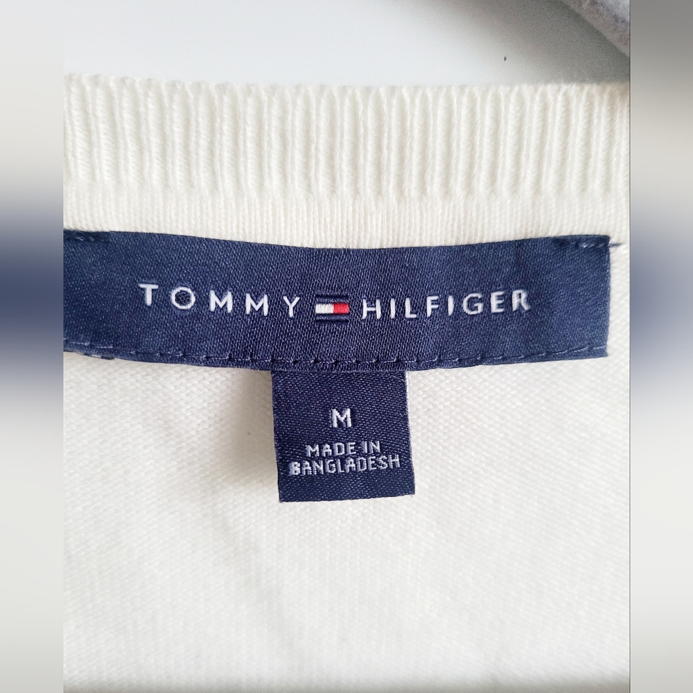 Tommy Hilfiger 100% Cotton Women's Colorblock Knit Sweater White/Red/Blue Medium - Picture 2 of 16